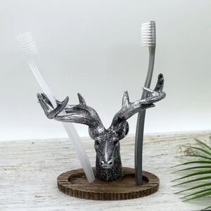 Rustic Deer Antler Toothbrush Holder - Black and Gray